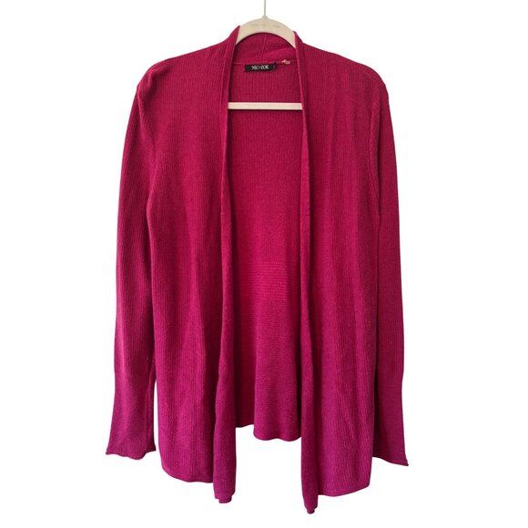 Nic+Zoe Hot Pink Open Front Lightweight Knit Cardigan Sweater Womens Size M - Picture 2 of 9